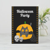 Black Cat Pumpkin Skulls Kinder Halloween Party In Kaart (Staand voorkant)