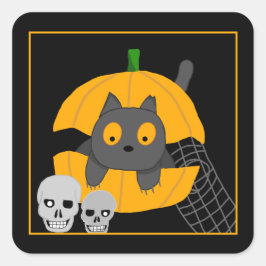 Black Cat Pumpkin Skulls Kinder Halloween Square S Vierkante Sticker