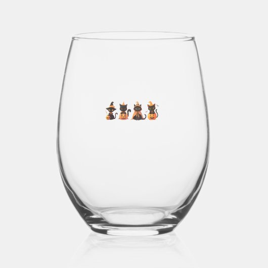 Black Cat Pumpkin Wijnglas Zonder Voet (Voorkant)