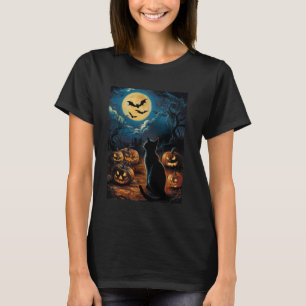 Black Cat Pumpkins Bats Halloween - Sterrennacht E T-shirt