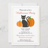 Black Cat & Pumpkins Halloween Party Kaart (Voorkant)