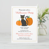 Black Cat & Pumpkins Halloween Party Kaart (Staand voorkant)