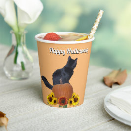  Black Cat Pumpkins Sunflowers Halloween Orange  Papieren Bekers