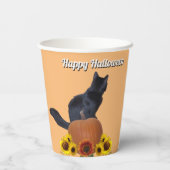  Black Cat Pumpkins Sunflowers Halloween Orange  Papieren Bekers (Achterkant)