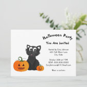 Black Cat Pumpkins White Pattern Halloween Party Kaart (Staand voorkant)