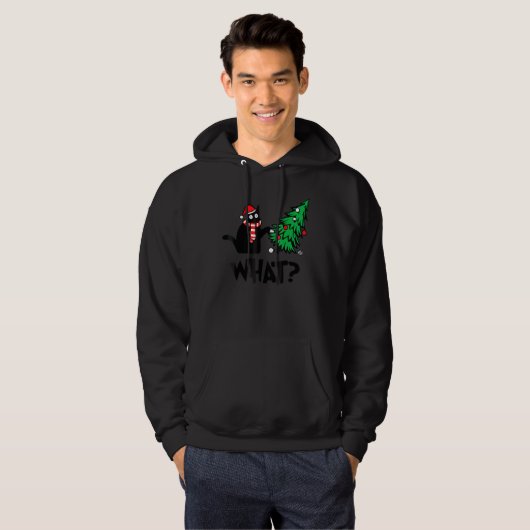 Black Cat  Pushing Christmas Tree Over Cat What 2 Hoodie (Voorkant volledig)