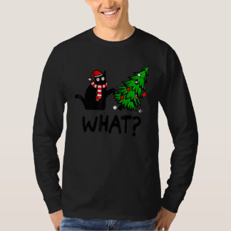 Black Cat Pushing Christmas Tree Over Cat What T-shirt