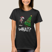 Black Cat Pushing-kerstboom over Cat What T-shirt (Voorkant)