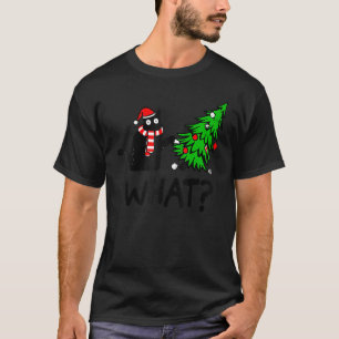 Black Cat Pushing-kerstboom over kat 3 T-shirt