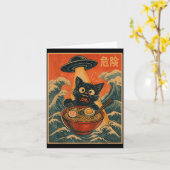 Black Cat Ramen Alien Ufo Funny Japanese Kawaii An Kaart (Gele Bloem)