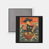 Black Cat Ramen Alien Ufo Funny Japanese Kawaii An Magneet (Voorkant / Achterkant)