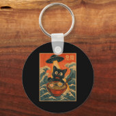 Black Cat Ramen Alien Ufo Funny Japanese Kawaii An Sleutelhanger (Voorkant)