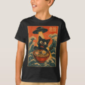 Black Cat Ramen Alien Ufo Funny Japanese Kawaii An T-shirt (Voorkant)