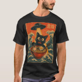 Black Cat Ramen Alien Ufo Funny Japanese Kawaii An T-shirt (Voorkant)