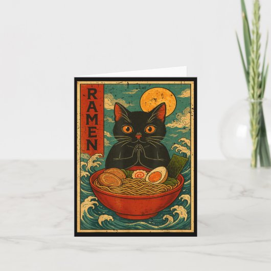 Black Cat Ramen Japanese Graphic Tees For Men Wome Kaart (Voorkant)