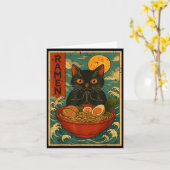 Black Cat Ramen Japanese Graphic Tees For Men Wome Kaart (Gele Bloem)