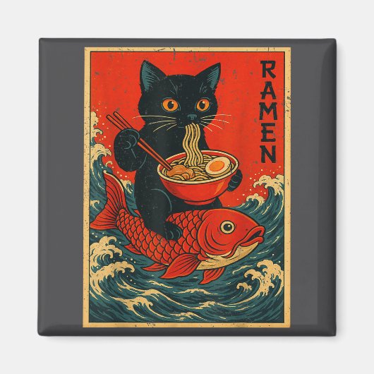 Black Cat Ramen Japanese Graphic Tees For Men Wome Magneet (Voorkant)