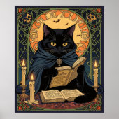 Black Cat Reading A Book Of Solstice Spells Poster (Voorkant)