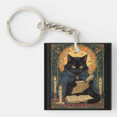 Black Cat Reading A Book Of Solstice Spells Sleutelhanger (voorkant)