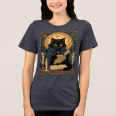 Black Cat Reading A Book Of Solstice Spells Tri-Blend Shirt (Voorkant)