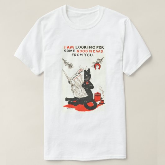 Black Cat Reading a Newspaper, Louis Wain T-shirt (Design voorkant)