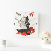 Black Cat Reading a Newspaper, Louis Wain Vierkante Klok (Huis)