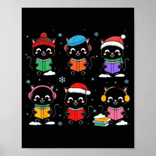 Black Cat Reading Book Christmas For Bookworm Cat Poster (Voorkant)