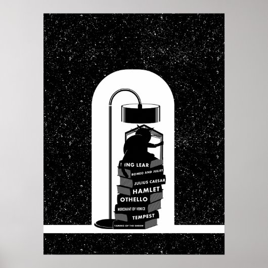 Black Cat Reading Shakespeare Plays Poster (Voorkant)
