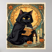 Black Cat Reading The Jack o lantern Journal Poster (Voorkant)