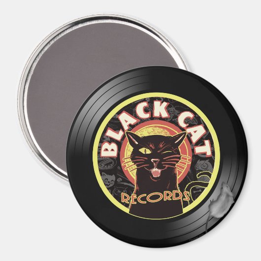 Black Cat Records Magnet – Retro Vinyl Jazz Cat (Voorkant / Achterkant)