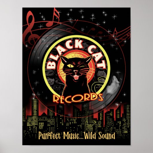 Black Cat Records Poster – Retro Jazz Club Vinyl (Voorkant)