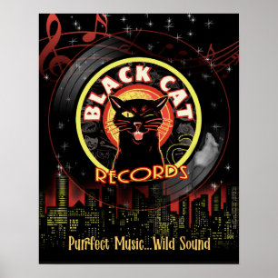 Black Cat Records Poster – Retro Jazz Club Vinyl