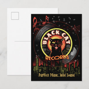 Black Cat Records-postkaart – Retro Jazzclub Vinyl Briefkaart