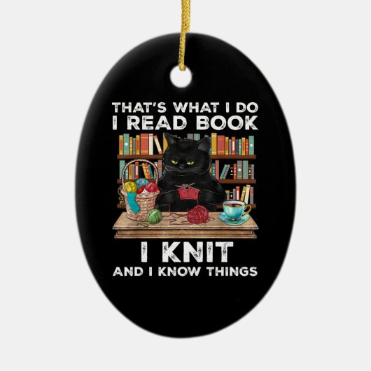 Black Cat Red Book Knit Writter Reader Bookaholic Keramisch Ornament (Voorkant)