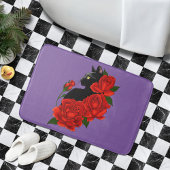 Black Cat Red Roses Paarse Badmat
