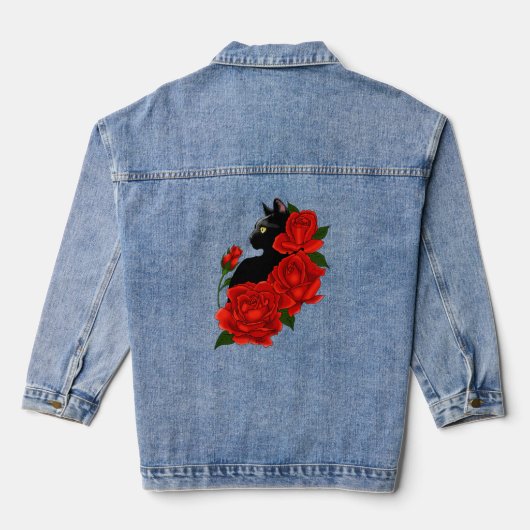 Black Cat Red Roses Paarse Denim Jacket (Achterkant)
