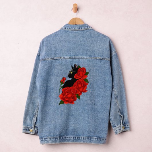 Black Cat Red Roses Paarse Denim Jacket (Hangar)