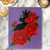 Black Cat Red Roses Paarse Legpuzzel