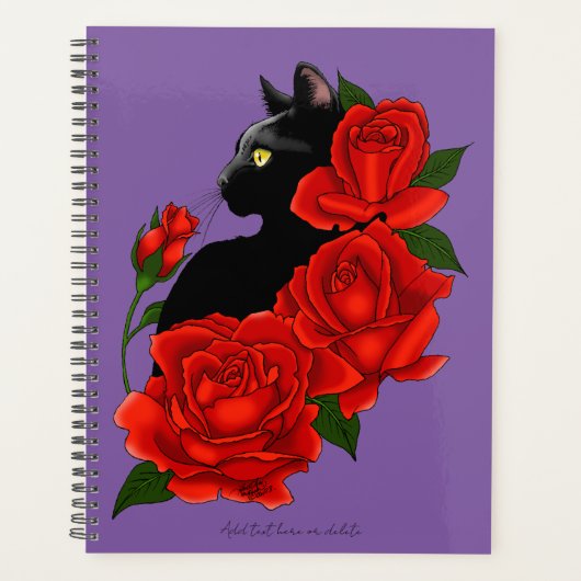 Black Cat Red Roses Paarse Planner (Voorkant)