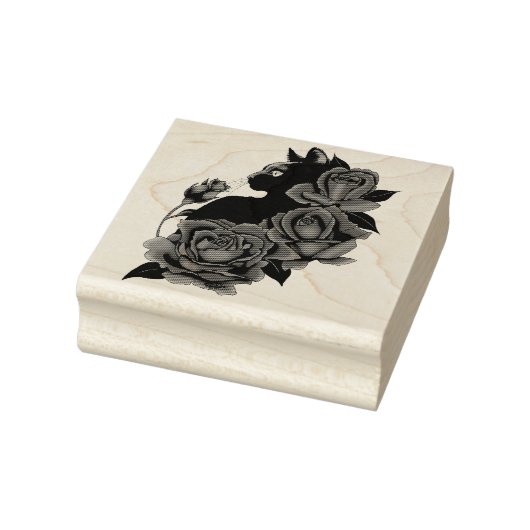 Black Cat Red Roses Paarse Rubberstempel (Stempel)
