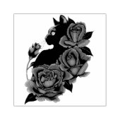 Black Cat Red Roses Paarse Rubberstempel (Afrduk)