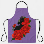 Black Cat Red Roses Paarse Schort (Voorkant)