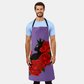 Black Cat Red Roses Paarse Schort (Gedragen)