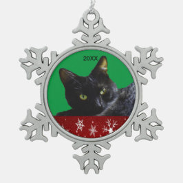 Black Cat Red White Snowflakes 20XX Kerstmis Tin Sneeuwvlok Ornament