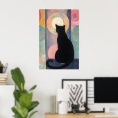 Black Cat Reflection: Abstracte elegantie - Poster (Thuiskantoor)