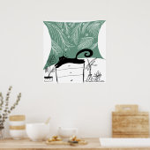 Black Cat Relaxing Plant Oerwoud Poster (Keuken)