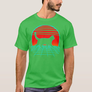Black Cat Retro  80s Meow Kat Lover T-shirt