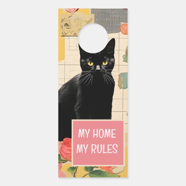 Black Cat retro collage Deurhanger (Voorkant)