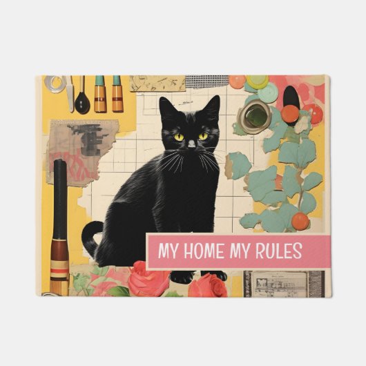 Black Cat retro collage Deurmat (Voorkant)