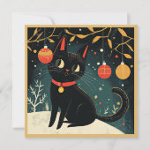 Black Cat Retro Fun Flat Holiday Kaart (Voorkant)